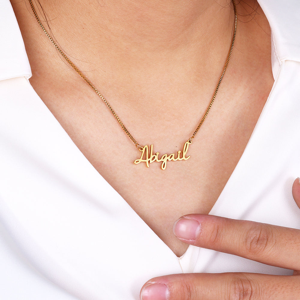 Fairy Name Necklace with Box Chain - 18k Rose Gold Plated / 16" + 2"