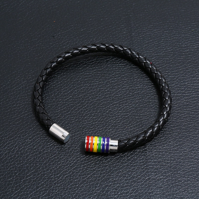 Braided Leather Rainbow Bracelet - Black