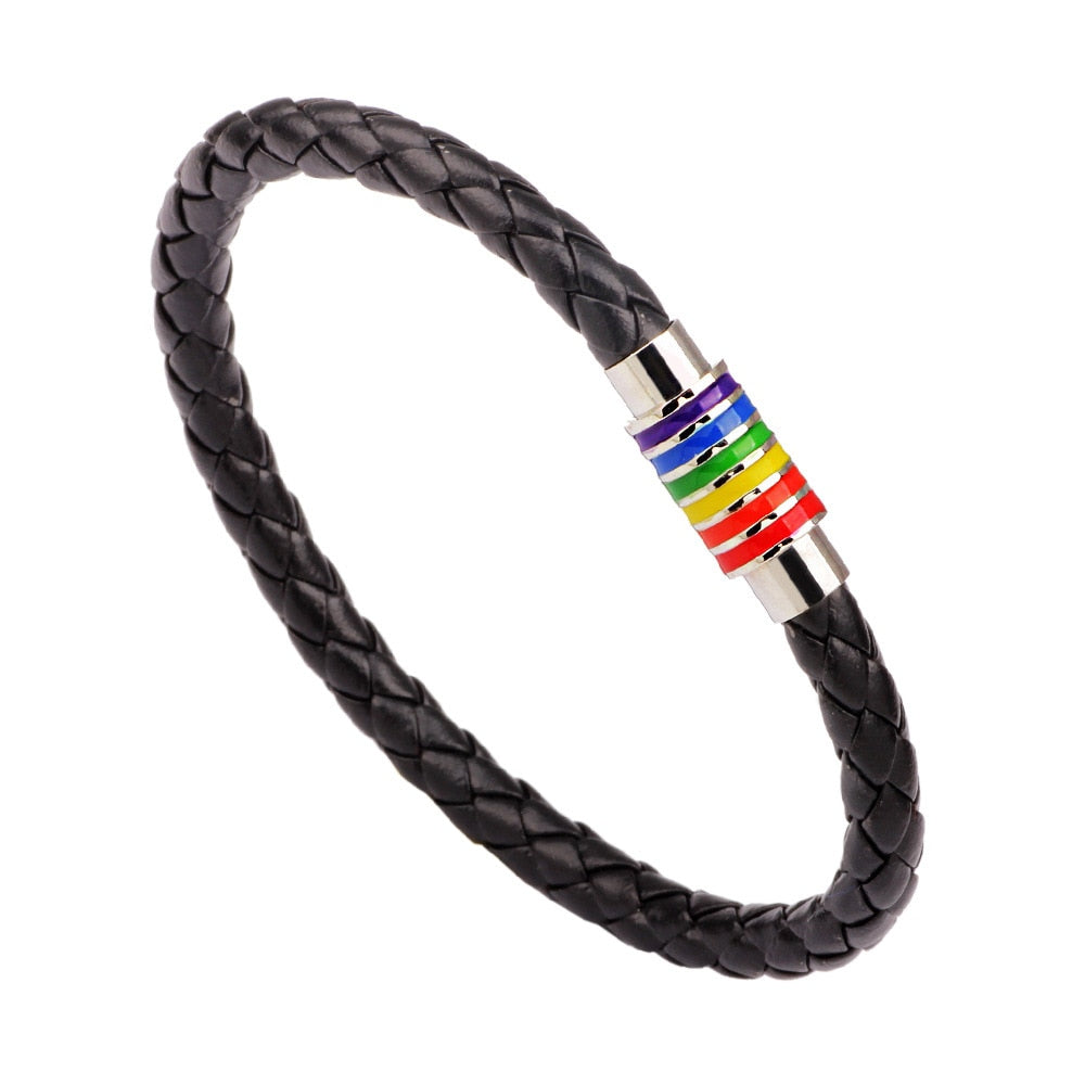 Braided Leather Rainbow Bracelet