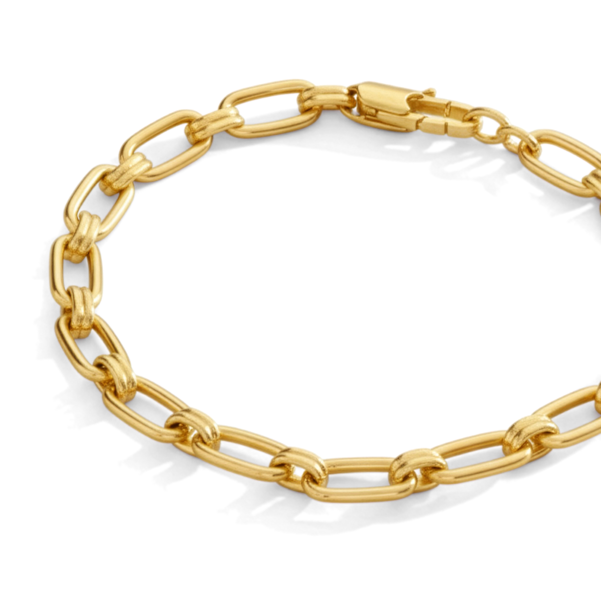 Gold chain bracelet on a white background