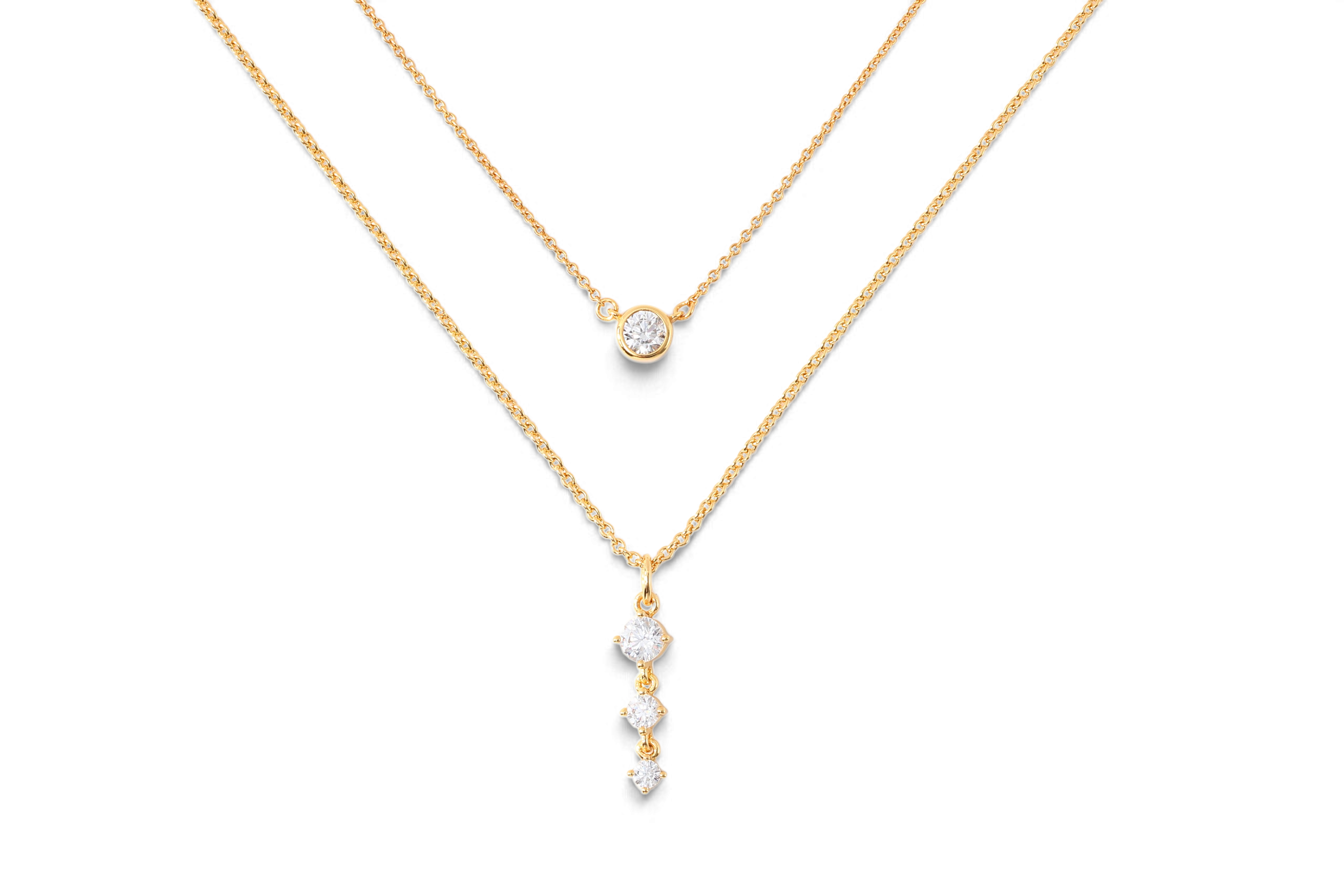 Classic Bezel Solitaire & Three Stone Drop Necklace Bundle