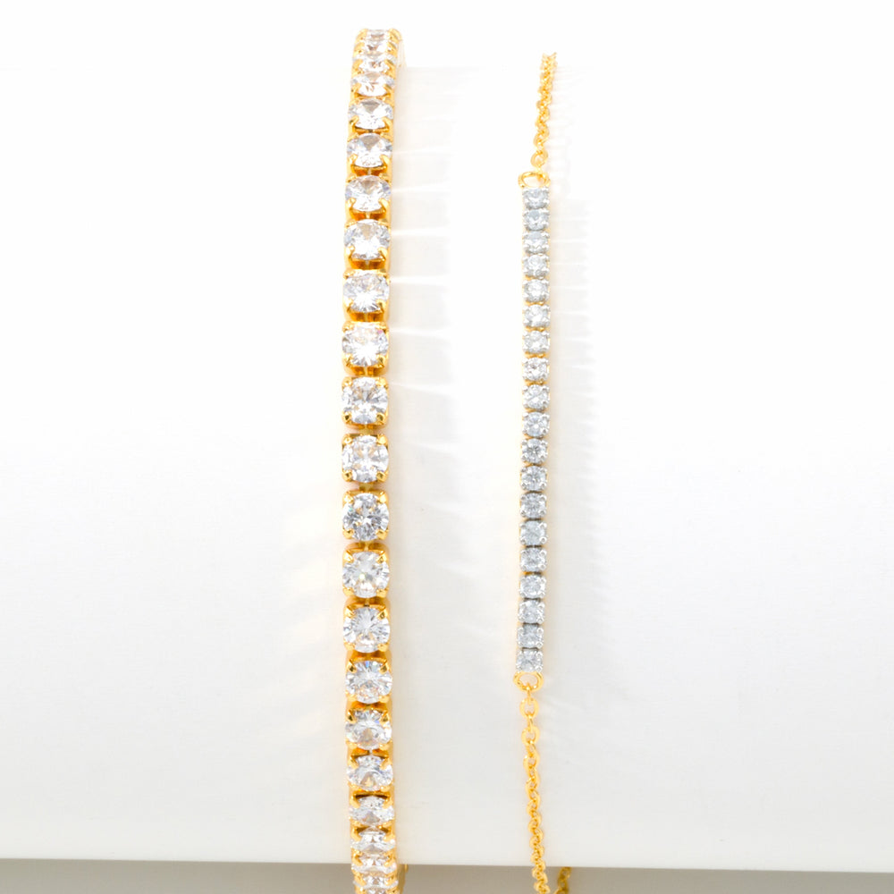 Classic Tennis & Petite Line Bracelet Stack - Gold / 7"
