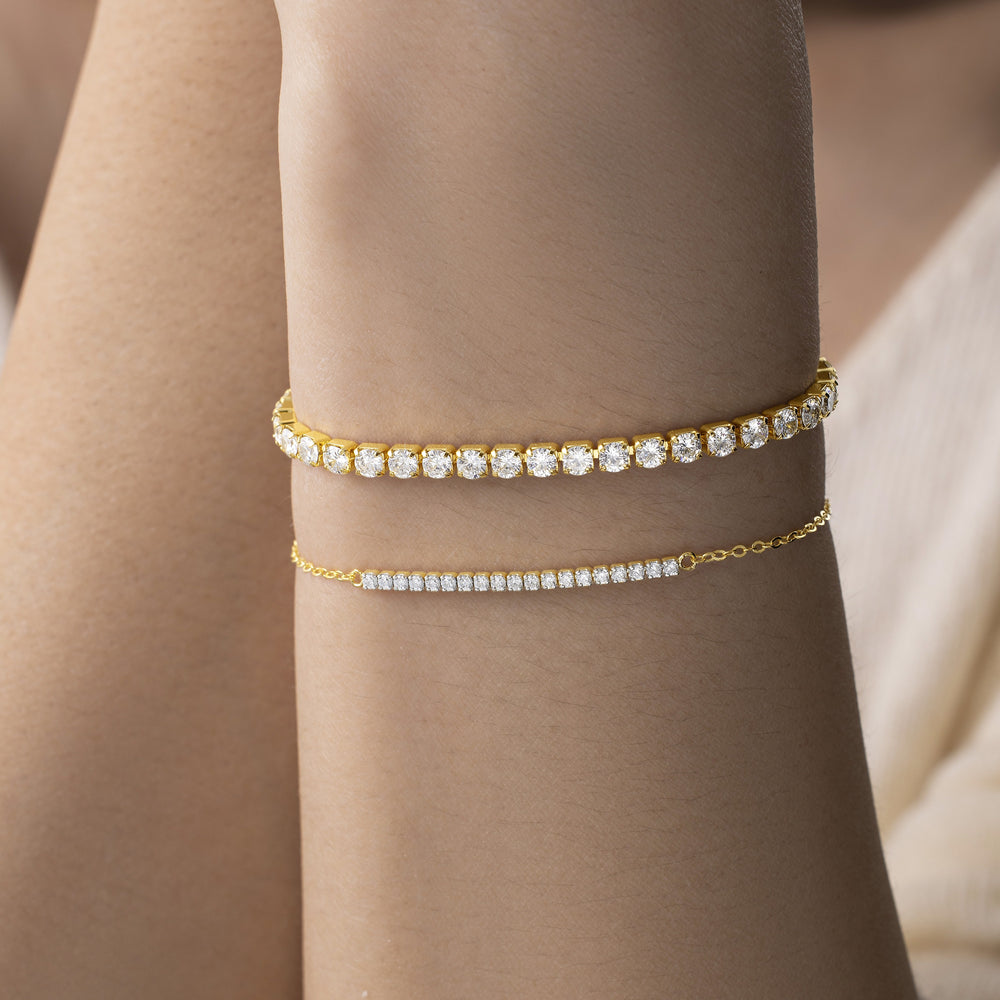Classic Tennis & Petite Line Bracelet Stack - Gold / 7"
