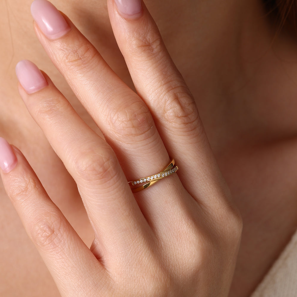 Crossing Wave Ring - Gold / 5