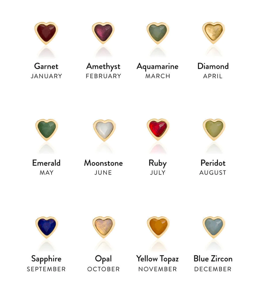 Dainty Heart Birthstone Bracelet - 18k Gold Plated / January