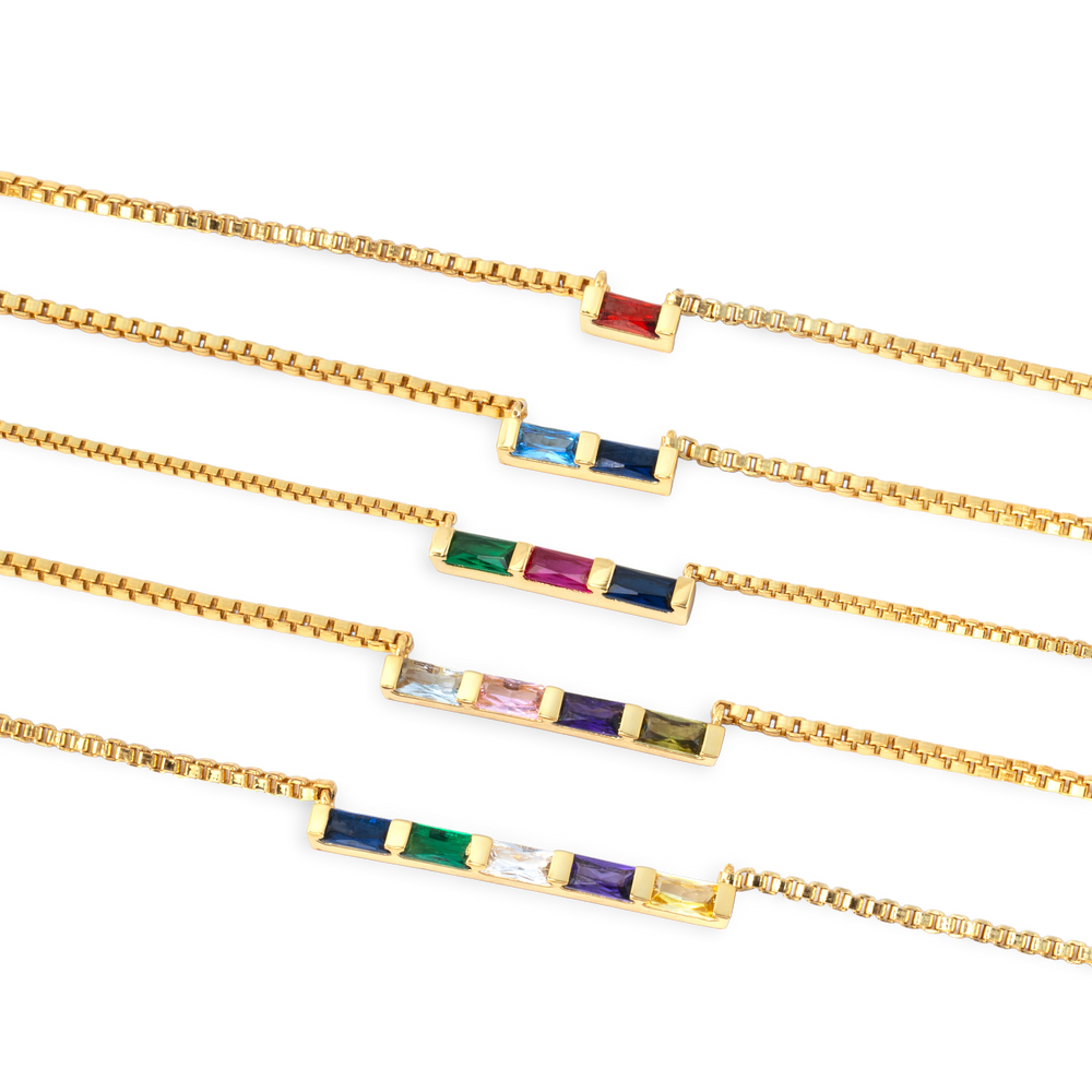 Dainty Baguette Birthstone Necklace - Gold / 1 / 18"