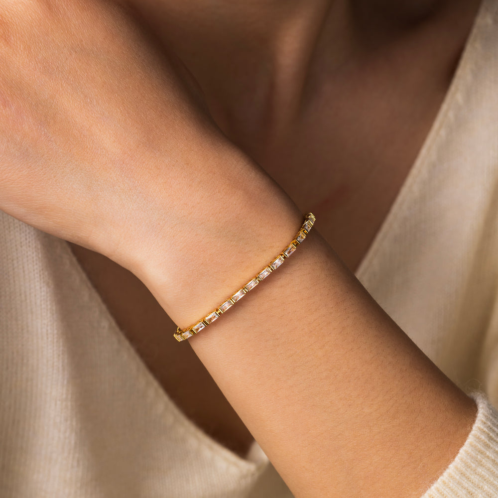 Dainty Baguette Tennis Bracelet - Gold / 6.5"+1"