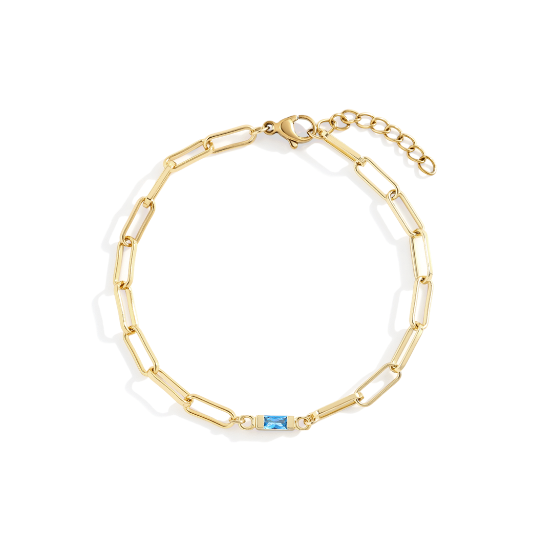 Dainty Birthstone Baguette Paperclip Bracelet