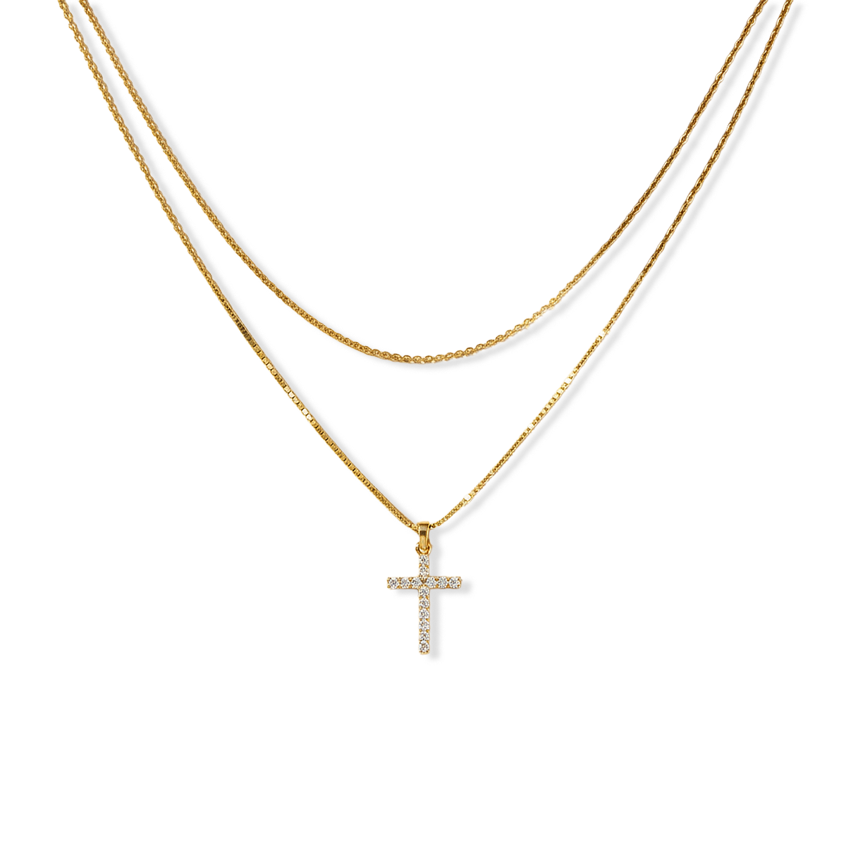 Dainty Cable Necklace with Pave Cross Chain Necklace Stacking Set