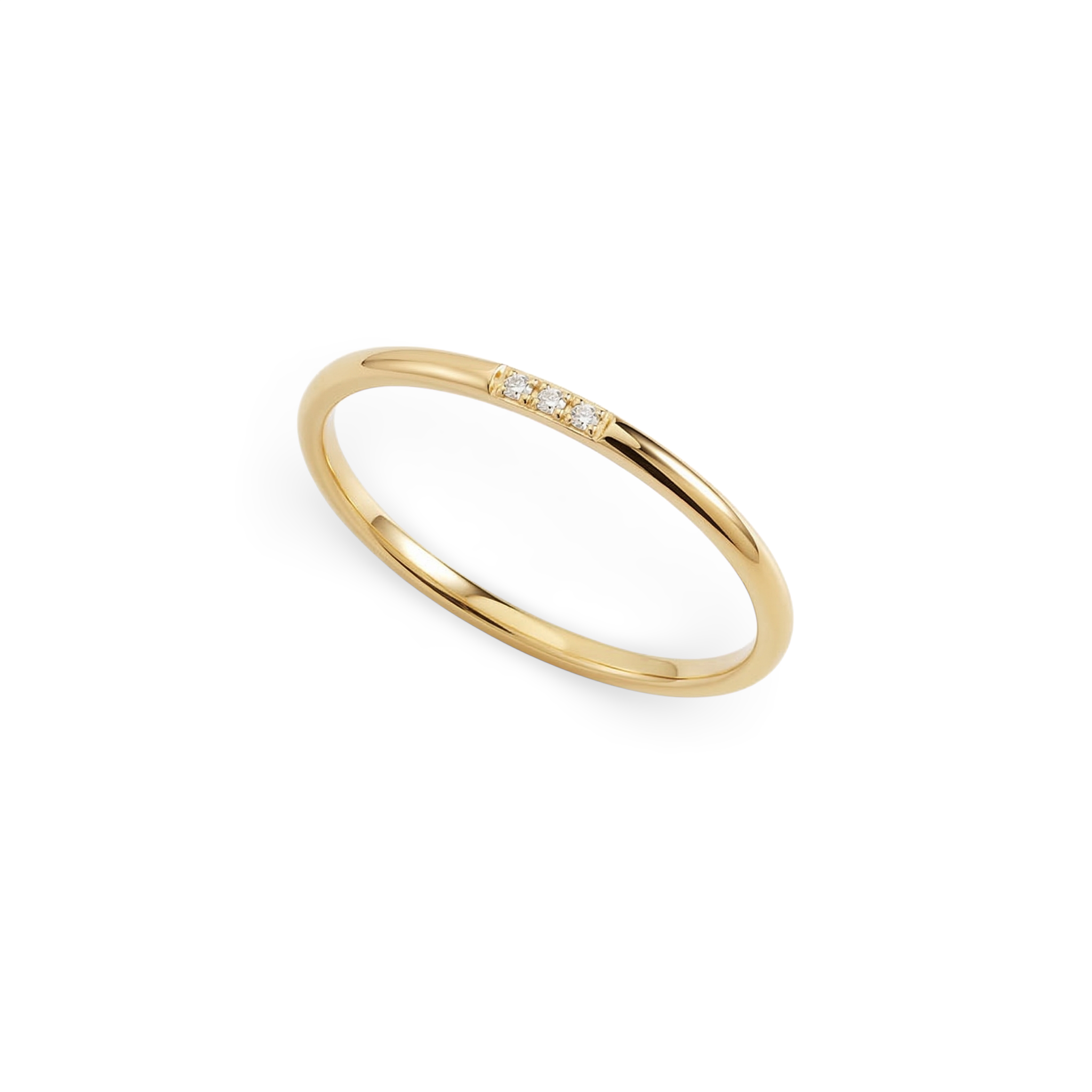Gold ring with small diamonds on a light gray background