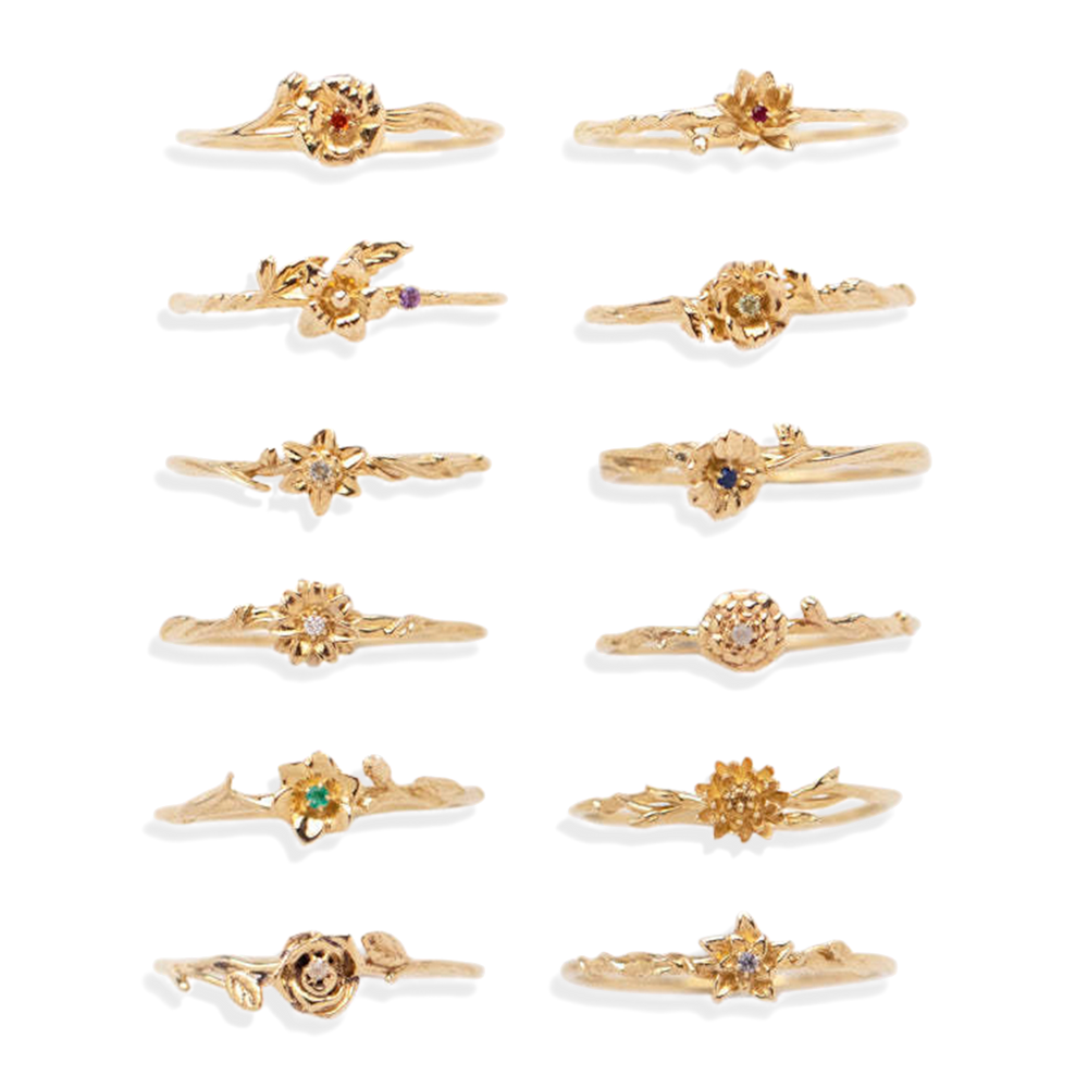 Dainty Gold Birth Flower Ring - January Carnation