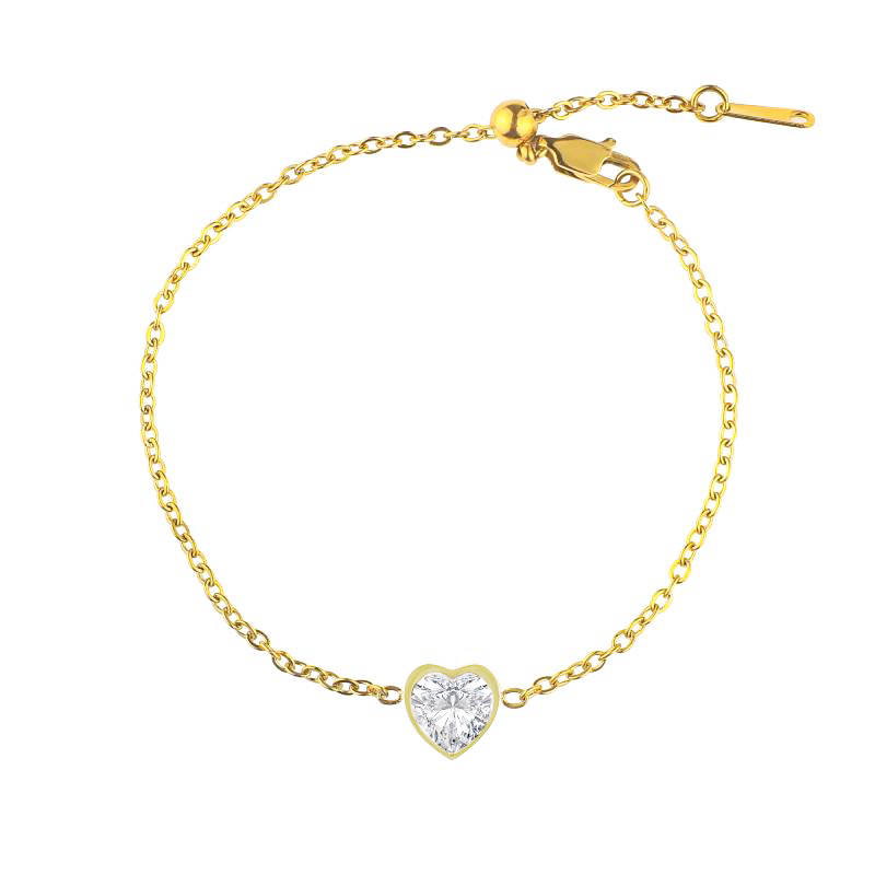 Dainty Heart Birthstone Bracelet - 18k Gold Plated / January