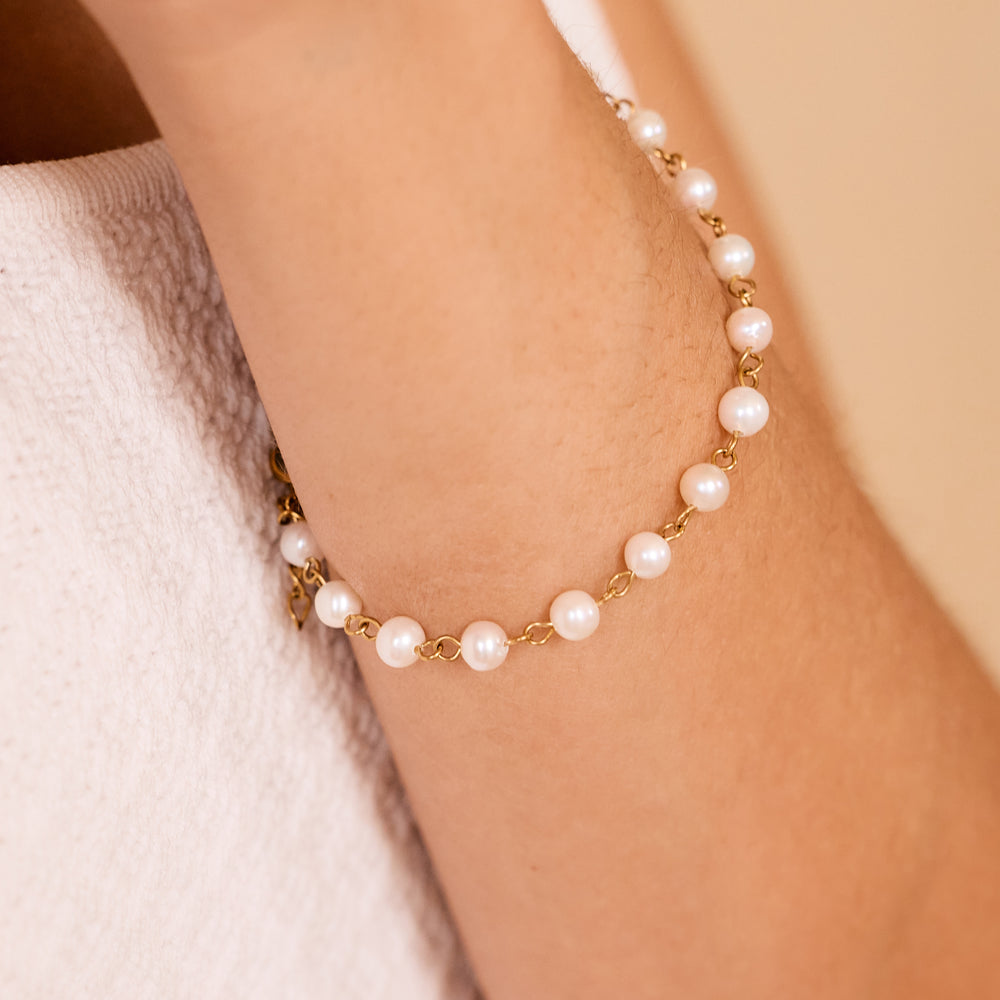 Dainty Pearl Station Bracelet - Gold