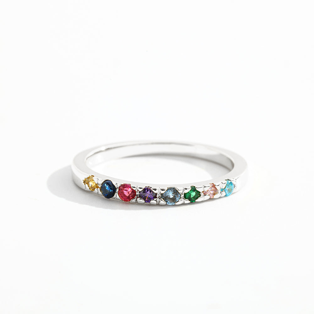 Dainty Stackable Birthstone Ring - Silver / 8 / 7