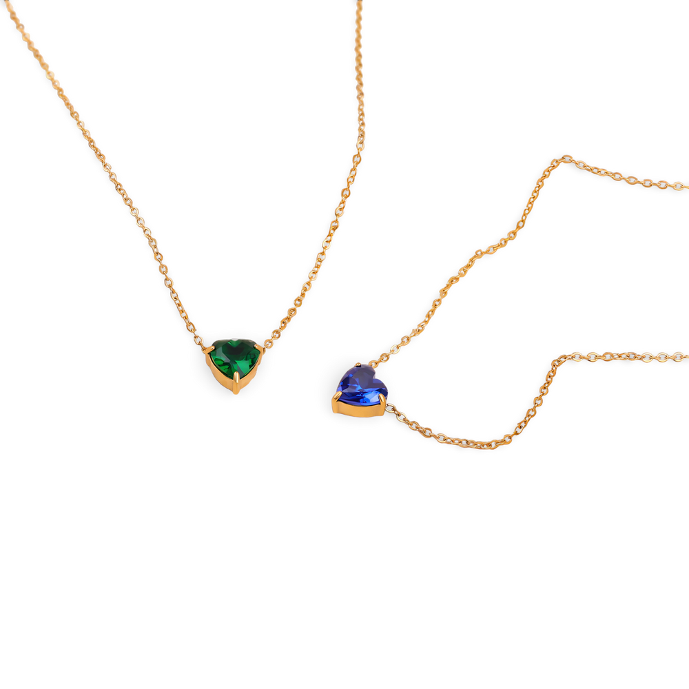Dainty Birthstone Heart Necklace - March Aquamarine