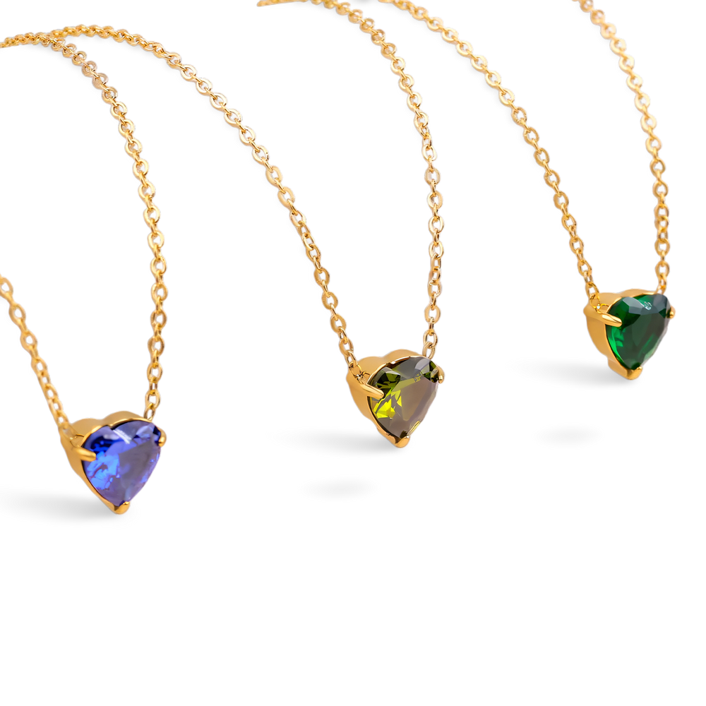 Dainty Birthstone Heart Necklace - March Aquamarine