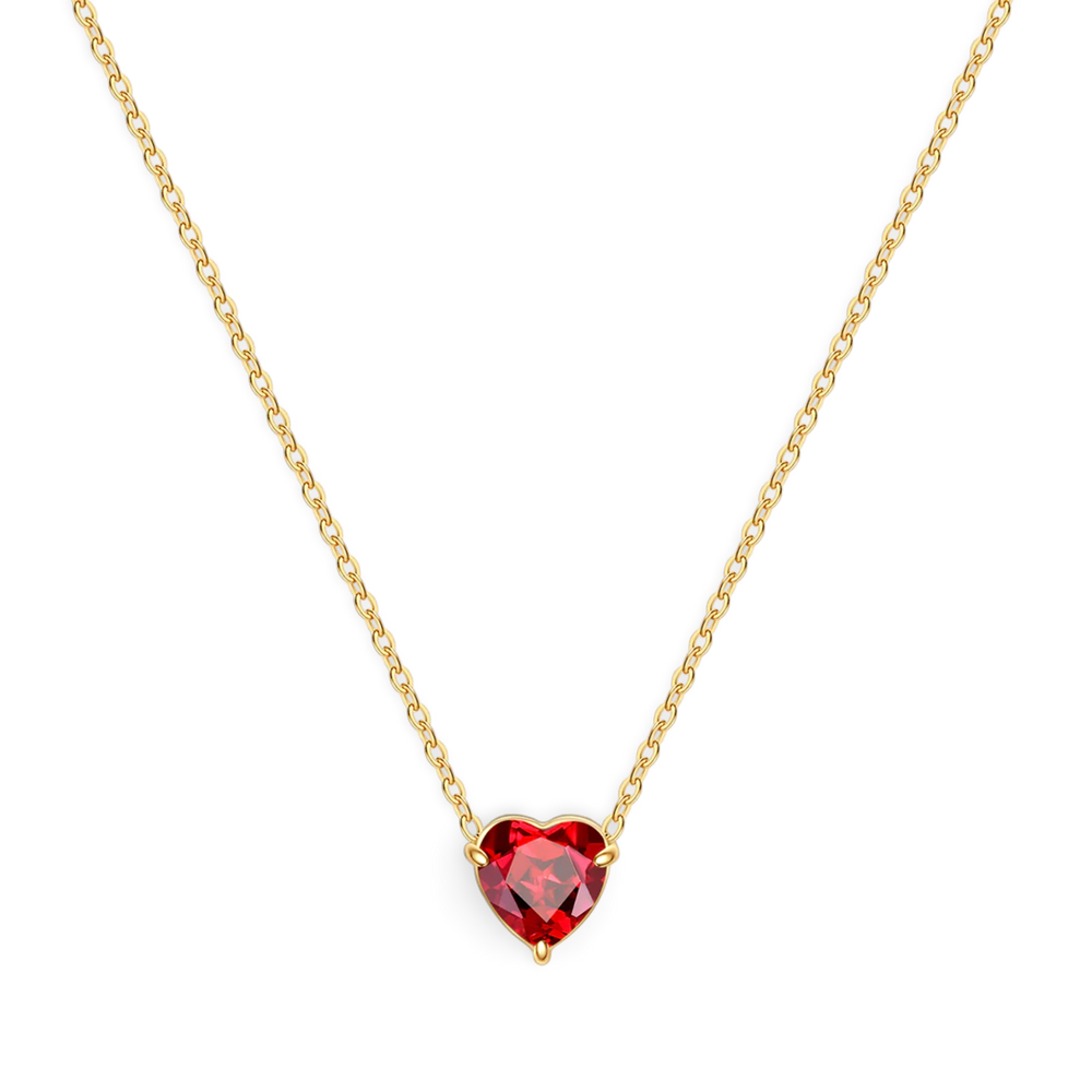 Dainty Birthstone Heart Necklace - January Garnet