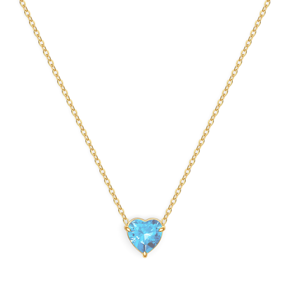 Dainty Birthstone Heart Necklace - March Aquamarine