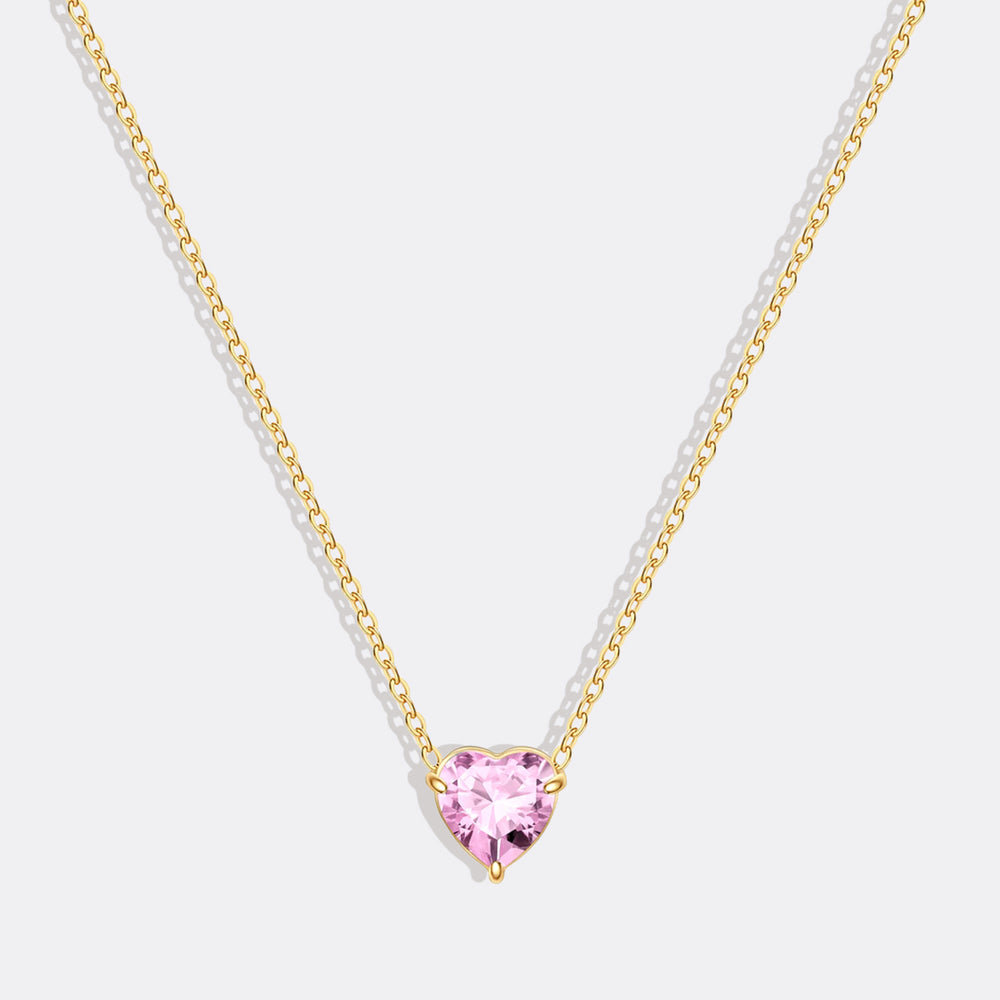 Dainty Birthstone Heart Necklace - October Pink Tourmaline