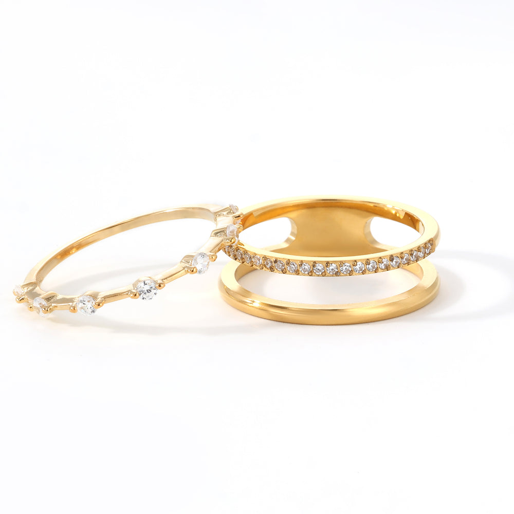 Double Band Pave + Floating Eternity Ring Stack - 18k Gold Over Sterling Silver / 5
