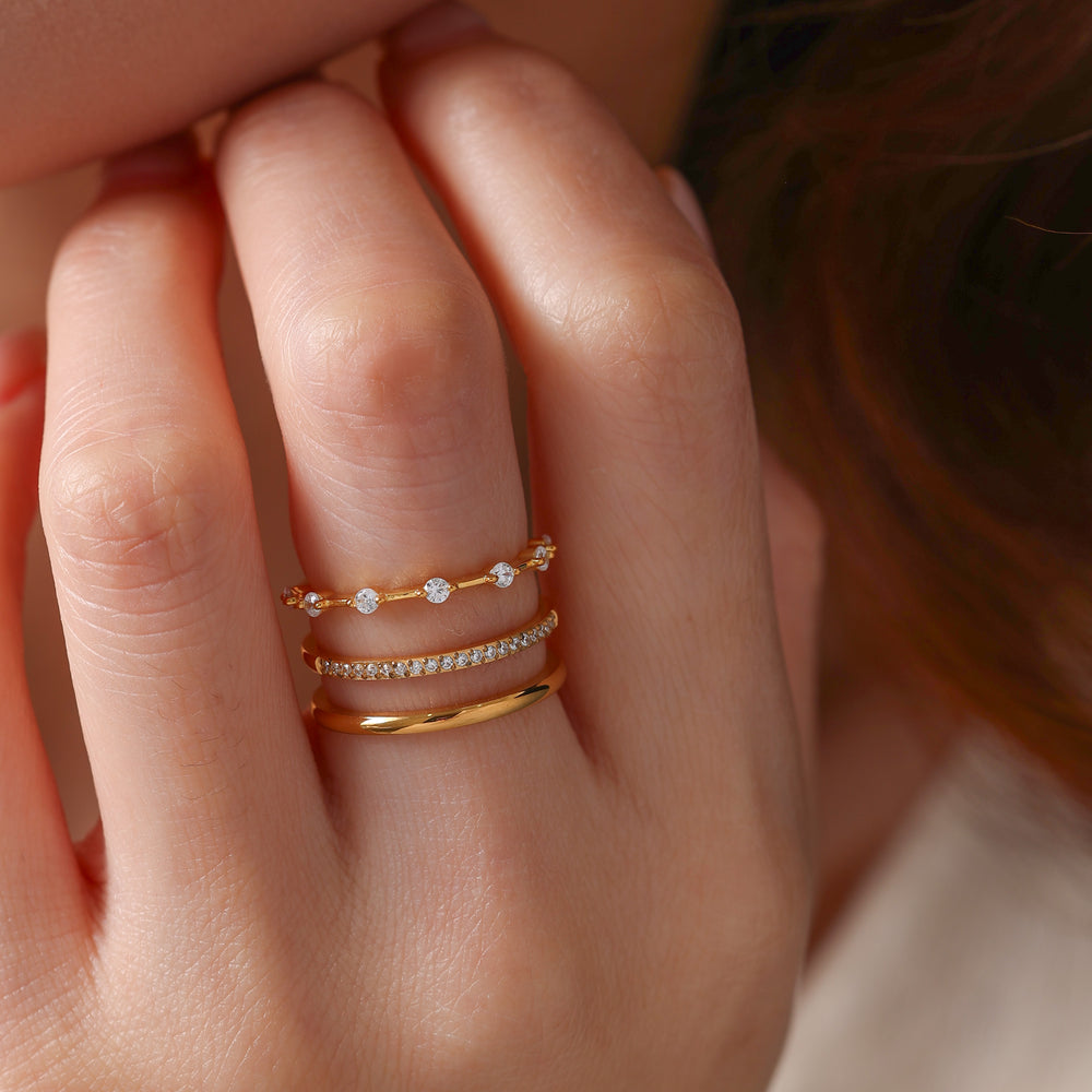 Double Band Pave + Floating Eternity Ring Stack - 18k Gold Over Sterling Silver / 5