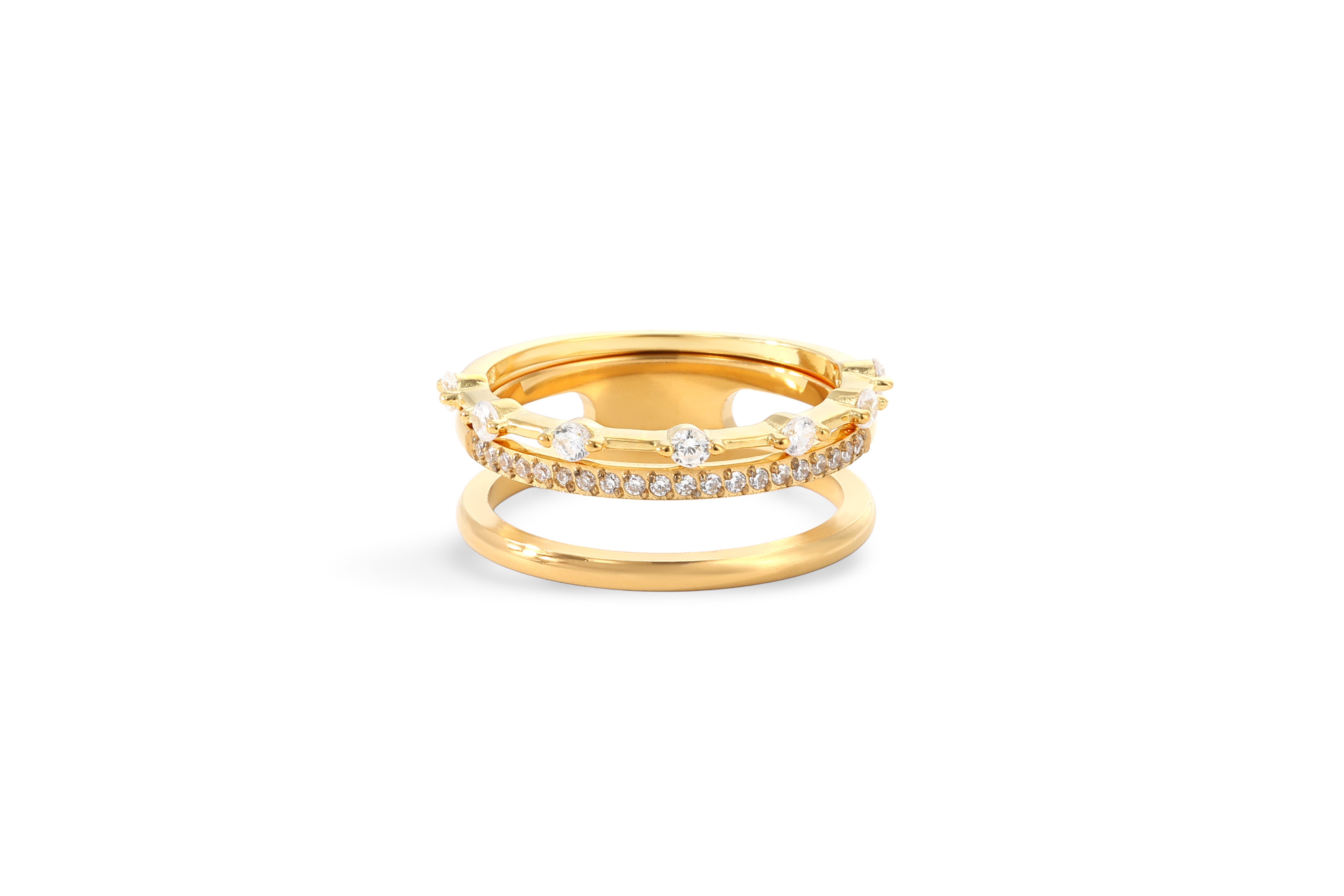 Double Band Pavé + Floating Eternity Ring Stack