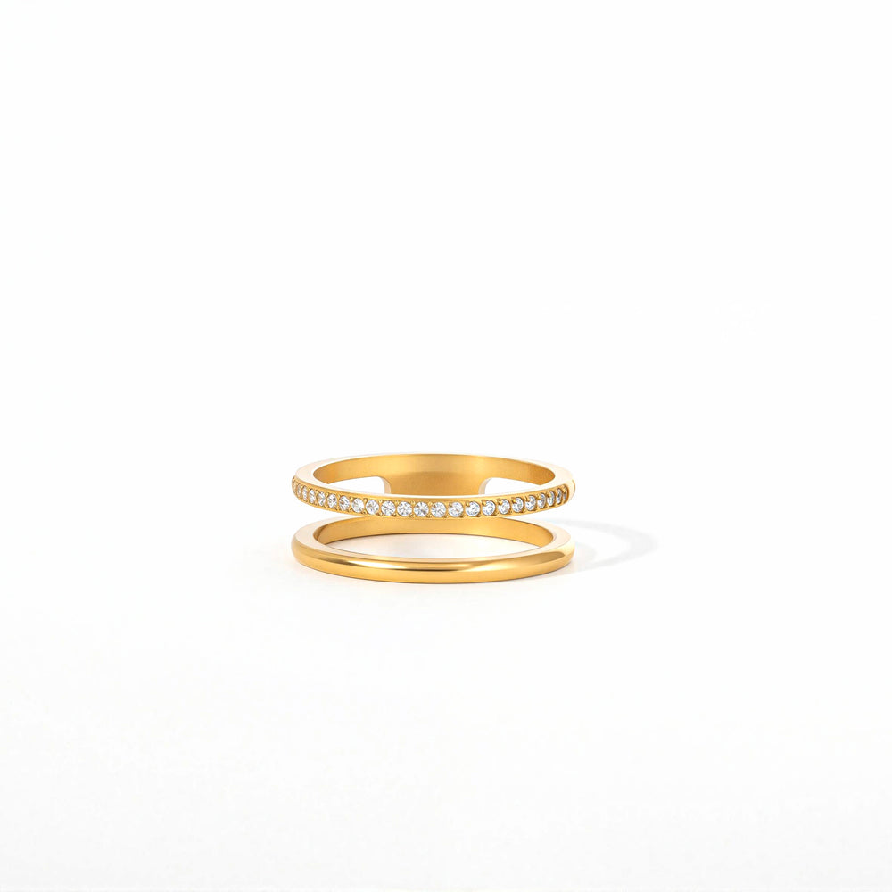 Double Band Pave Ring - Gold / 7
