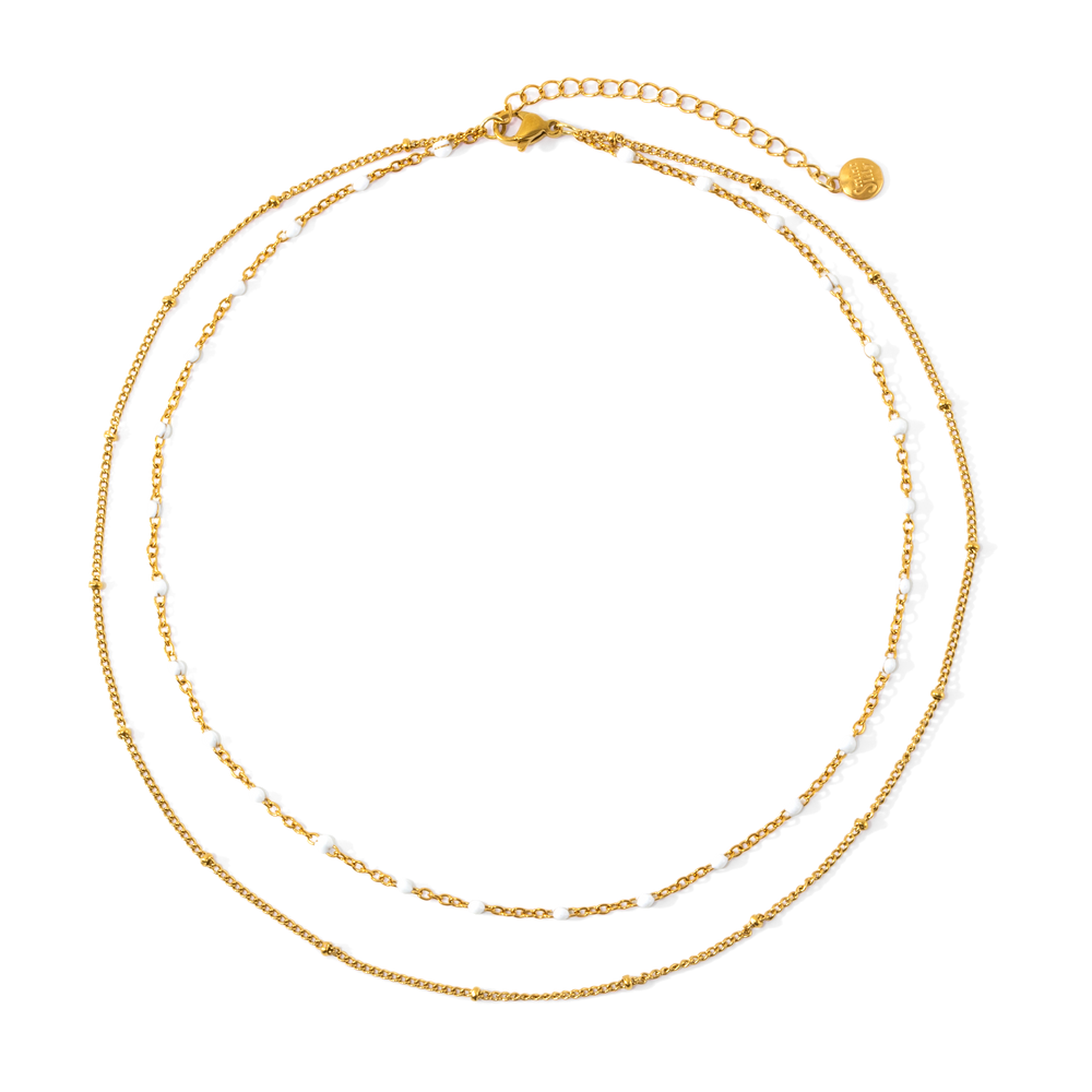 Double Beaded Choker - 18k Gold Plated / 14" & 16" + 2"