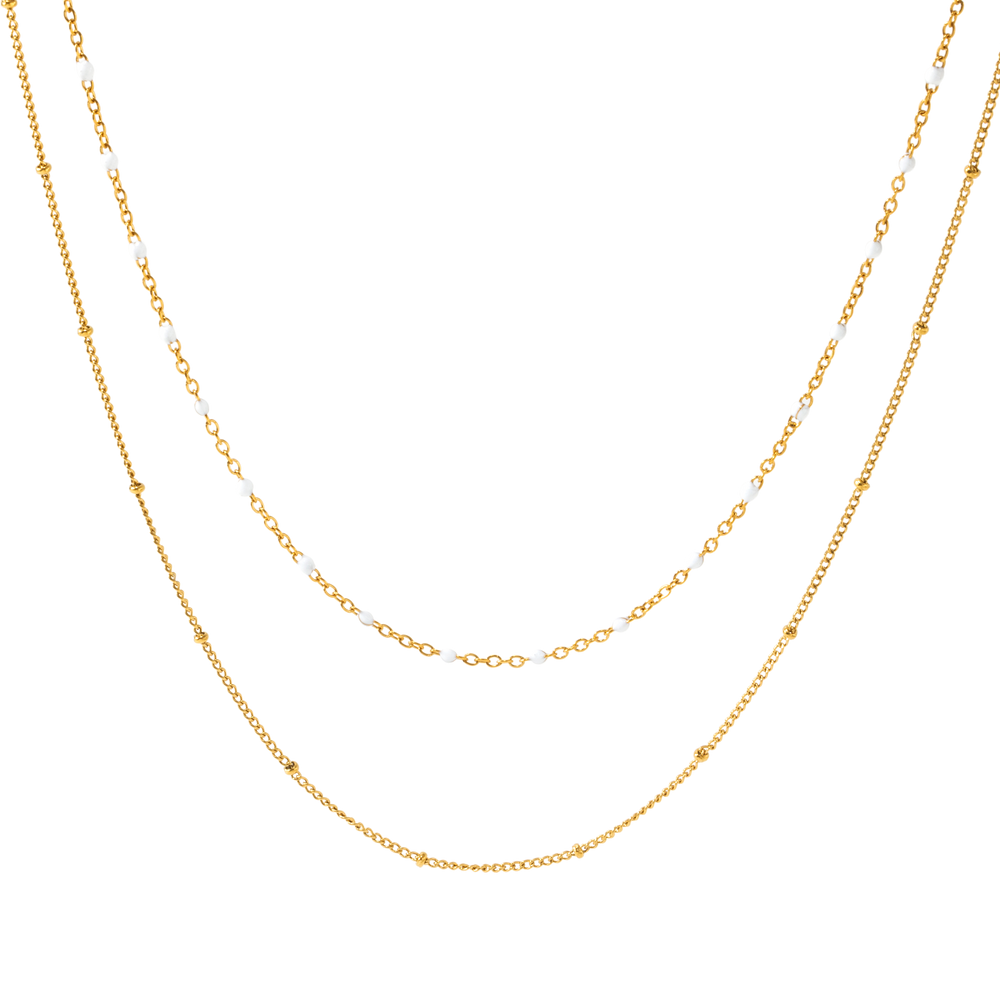 Double Beaded Choker - 18k Gold Plated / 14" & 16" + 2"