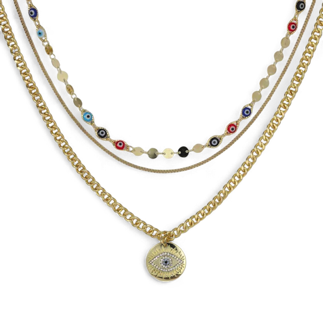 Evil Eye Curb Chains Stacked Necklace