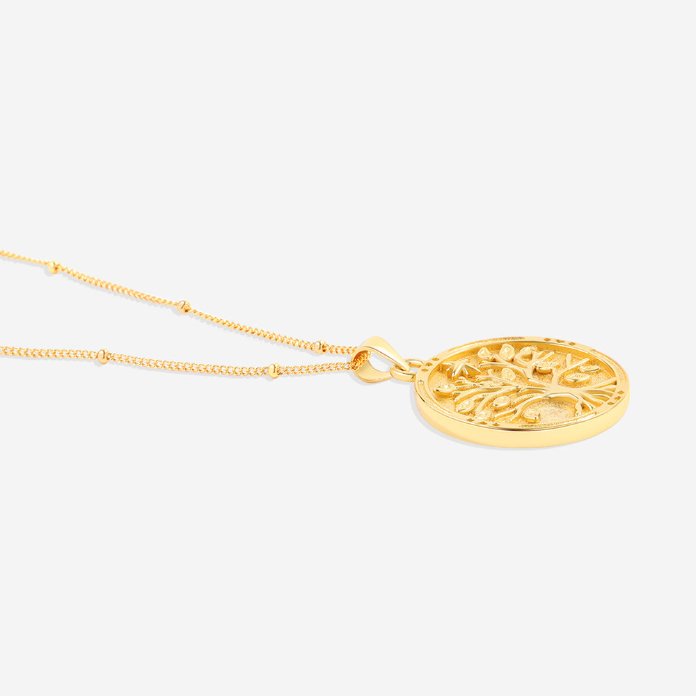 Tree of Life Vermeil Coin Pendant Necklace - 18k Gold Over Sterling Silver / 16" + 2"