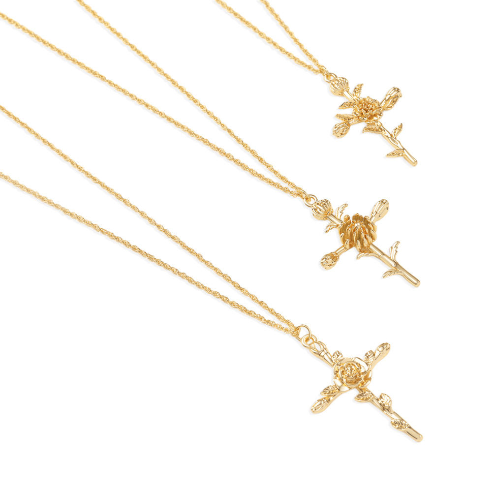 Floral Cross Pendant Necklace - December Holly