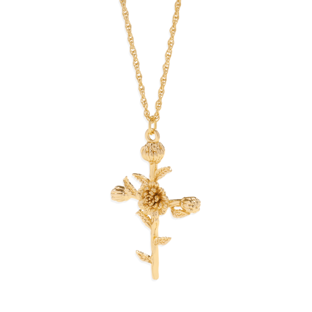 Floral Cross Pendant Necklace - October Marigold