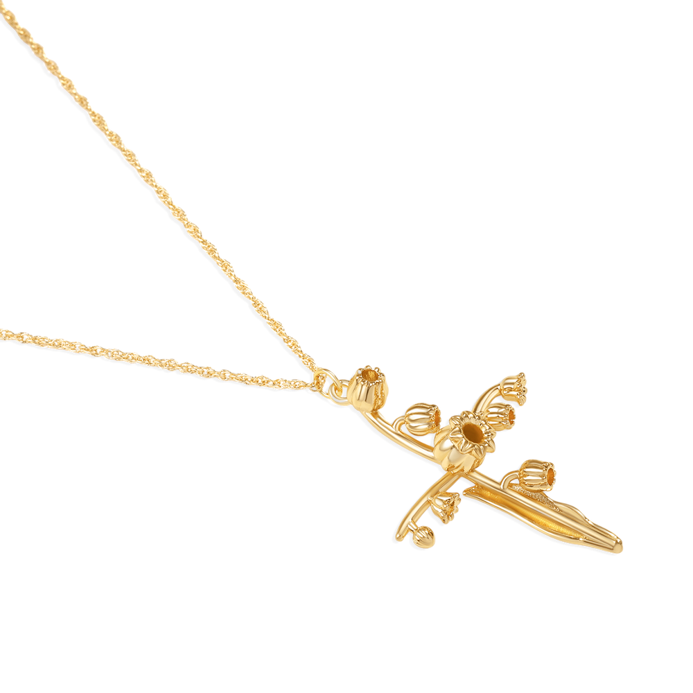 Floral Cross Pendant Necklace - May Lily of the Valley
