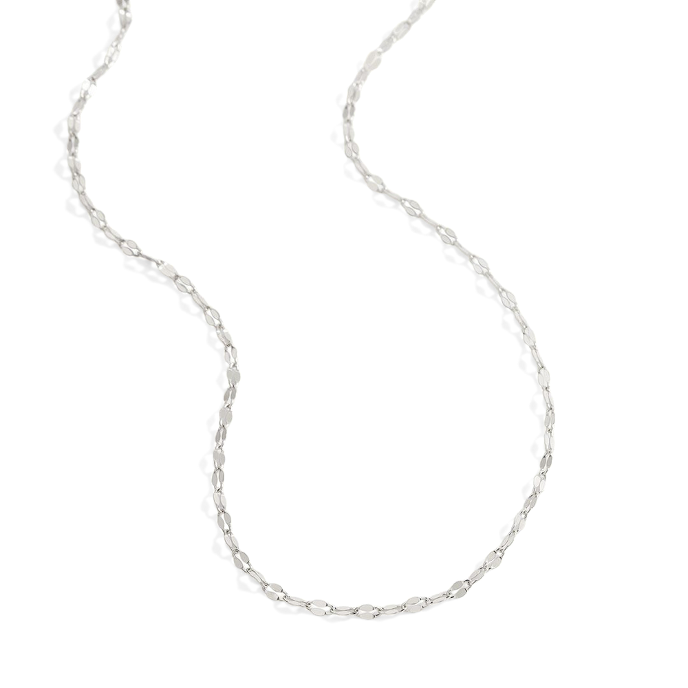 Silver chain necklace on a light gray background