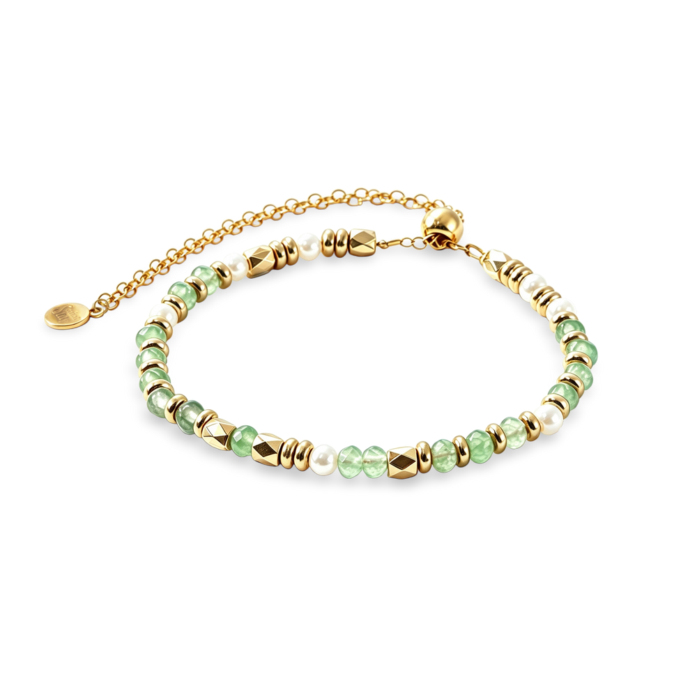 Gemstone Beaded Slider Bracelet - Gold