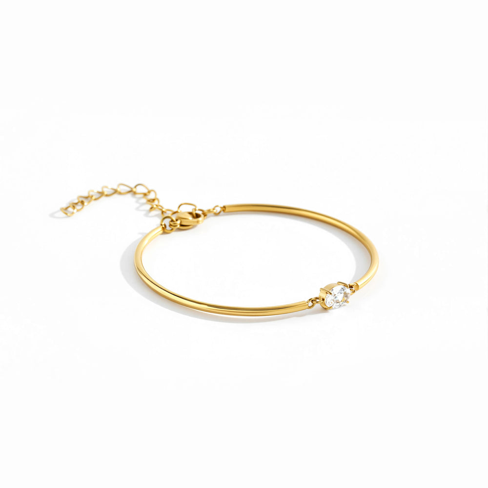 Oval Gemstone Cuff Bracelet - Gold / 6" + 2"