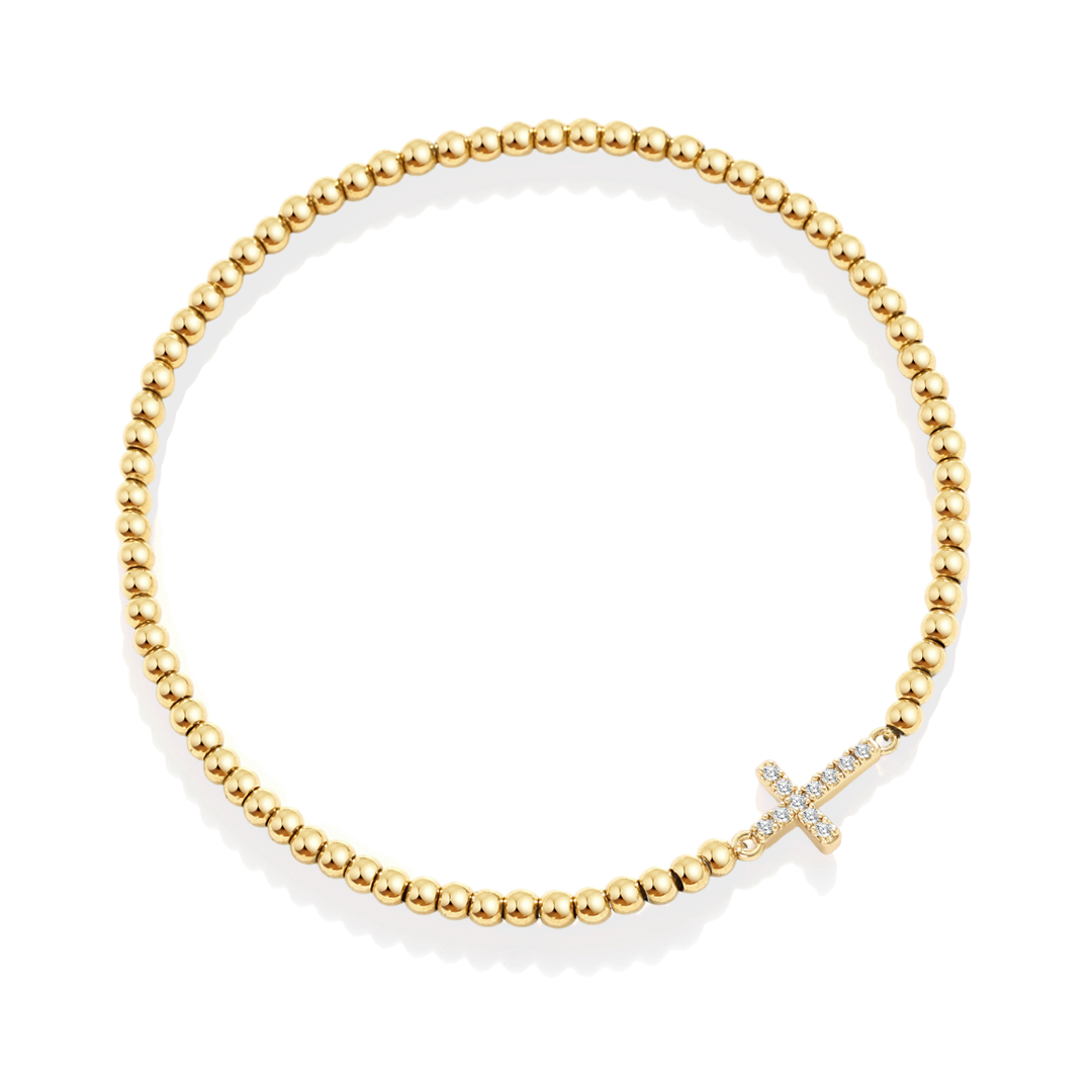 Gold Beaded Cross Stretch Bracelet