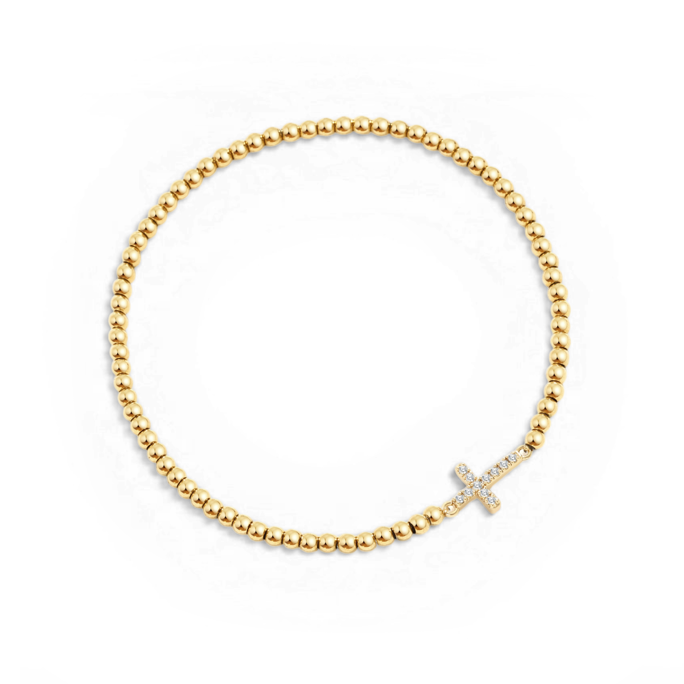 Gold Beaded Cross Stretch Bracelet