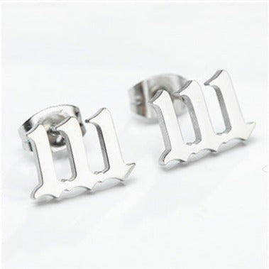 Tiny Angel Number Earrings - Silver / 111