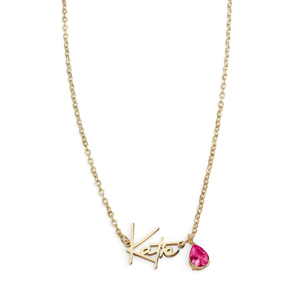 Handmade Birthstone Name Necklace - 18k Gold Over Sterling Silver / July Ruby / 18" + 2"