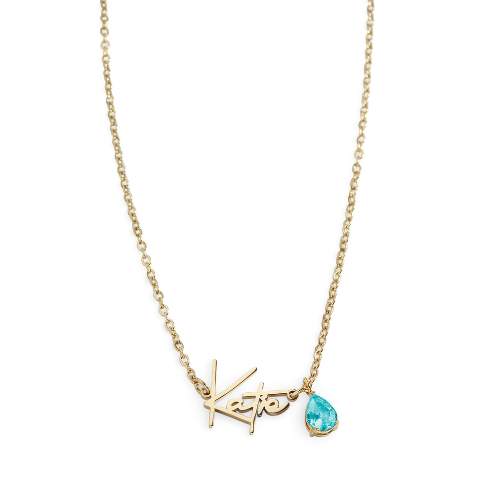 Handmade Birthstone Name Necklace - Gold / March Aquamarine / 18" + 2"