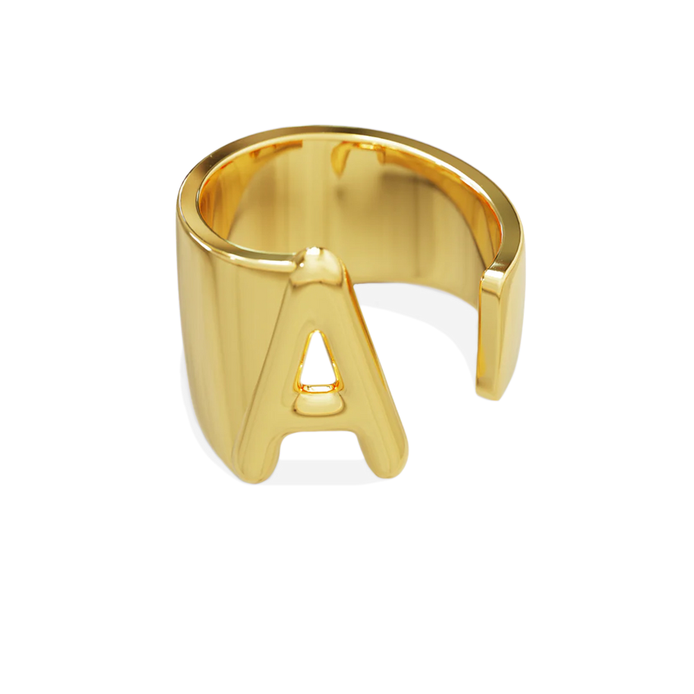 Anillo con monograma inicial - Chapado en oro de 18 quilates. / A