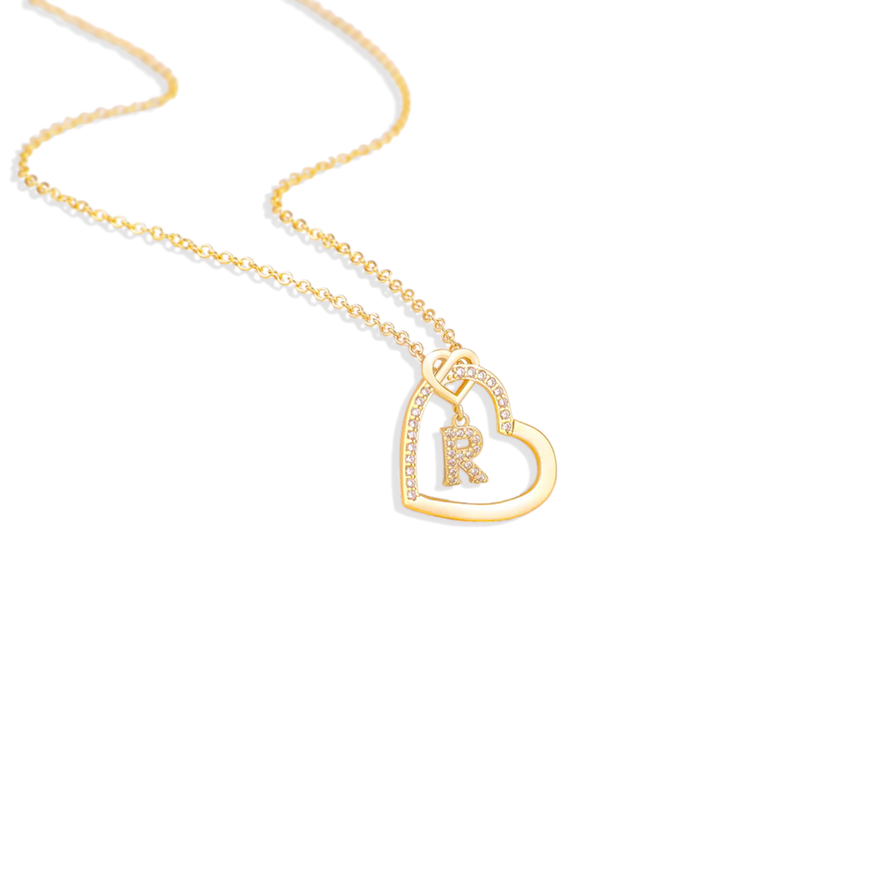 Interlocking Diamond Initial Pave Heart Necklace - A