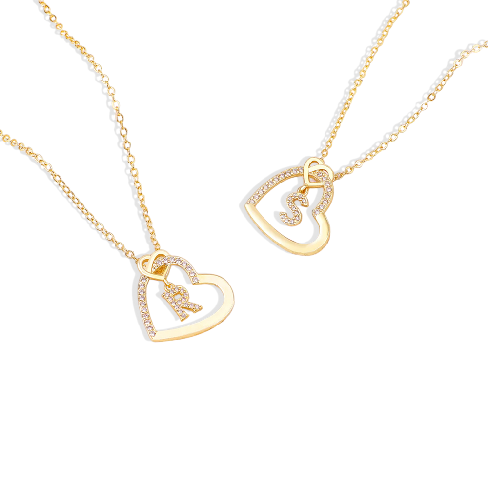 Interlocking Diamond Initial Pave Heart Necklace - A