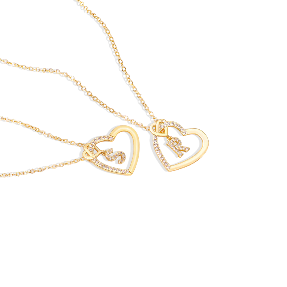 Interlocking Diamond Initial Pave Heart Necklace - A