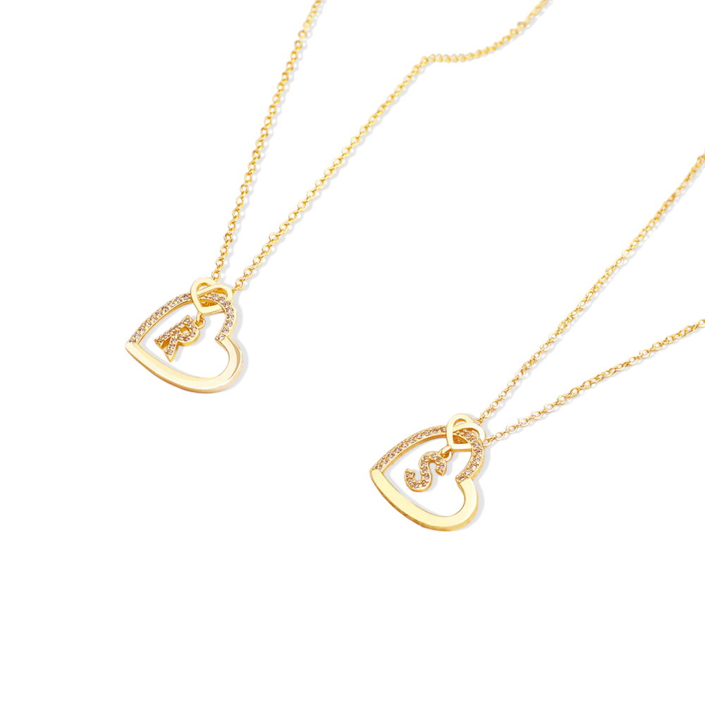 Interlocking Diamond Initial Pave Heart Necklace - A