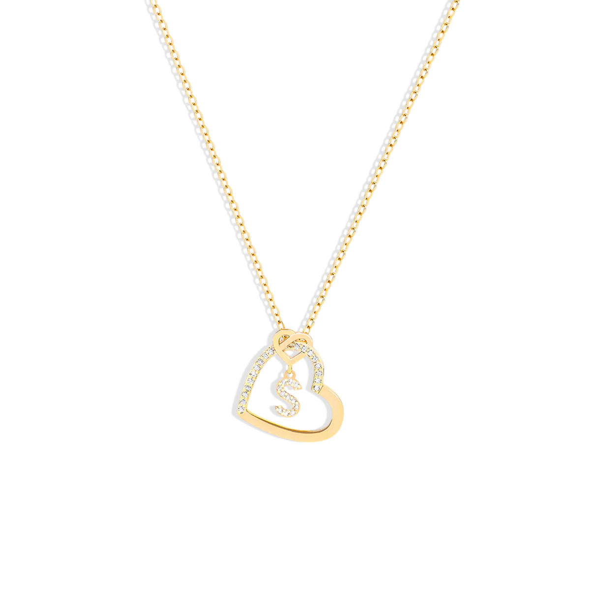 Interlocking Diamond Initial Pavé Heart Necklace