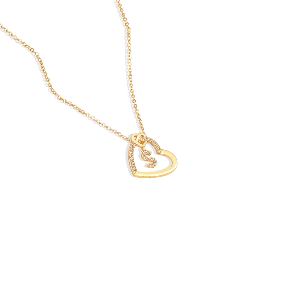 Interlocking Diamond Initial Pave Heart Necklace - A