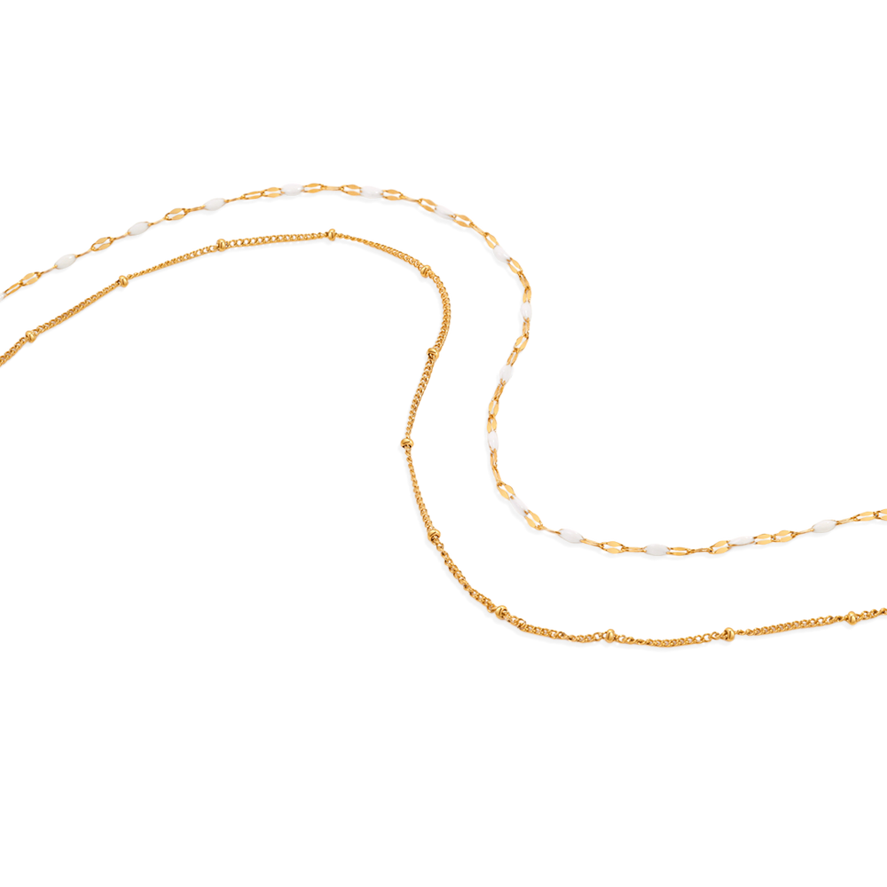 Layered Beaded Choker - Gold / White